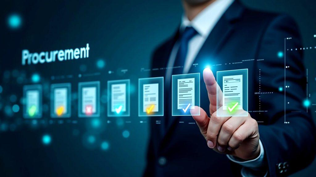 Evaluarea unor documente pe un ecran, cu bife de aprobare